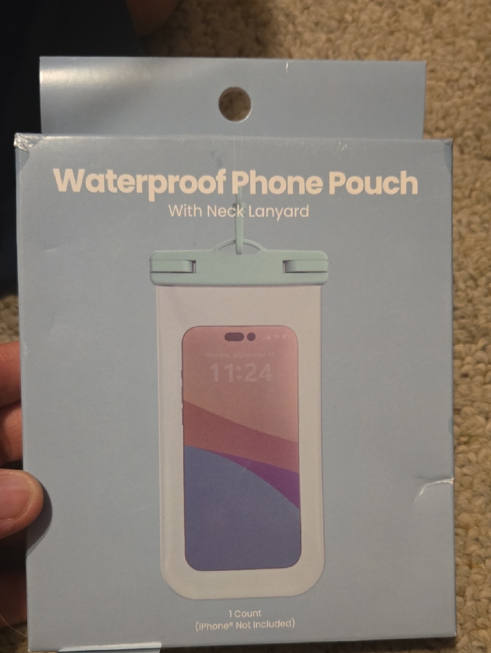 Waterproof Phone Pouch with Neck Lanyard - Mint/White